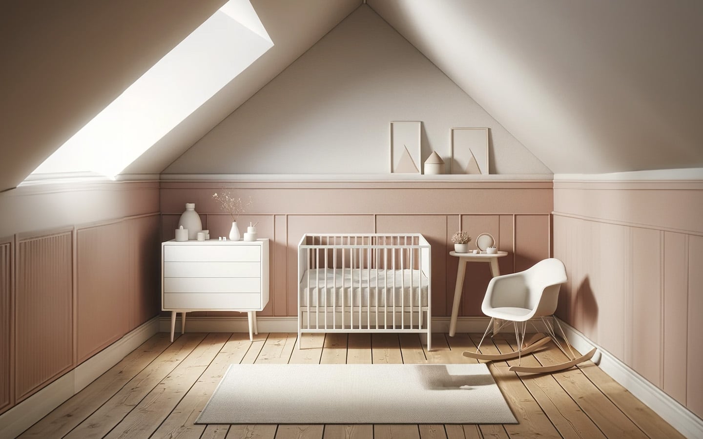 Babykamer licht roze met witte kleur