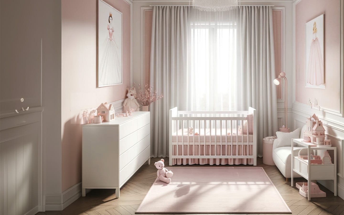 Roze babykamer met prinsessen