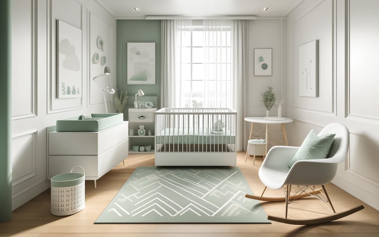 Babykamer met mintgroene tinten