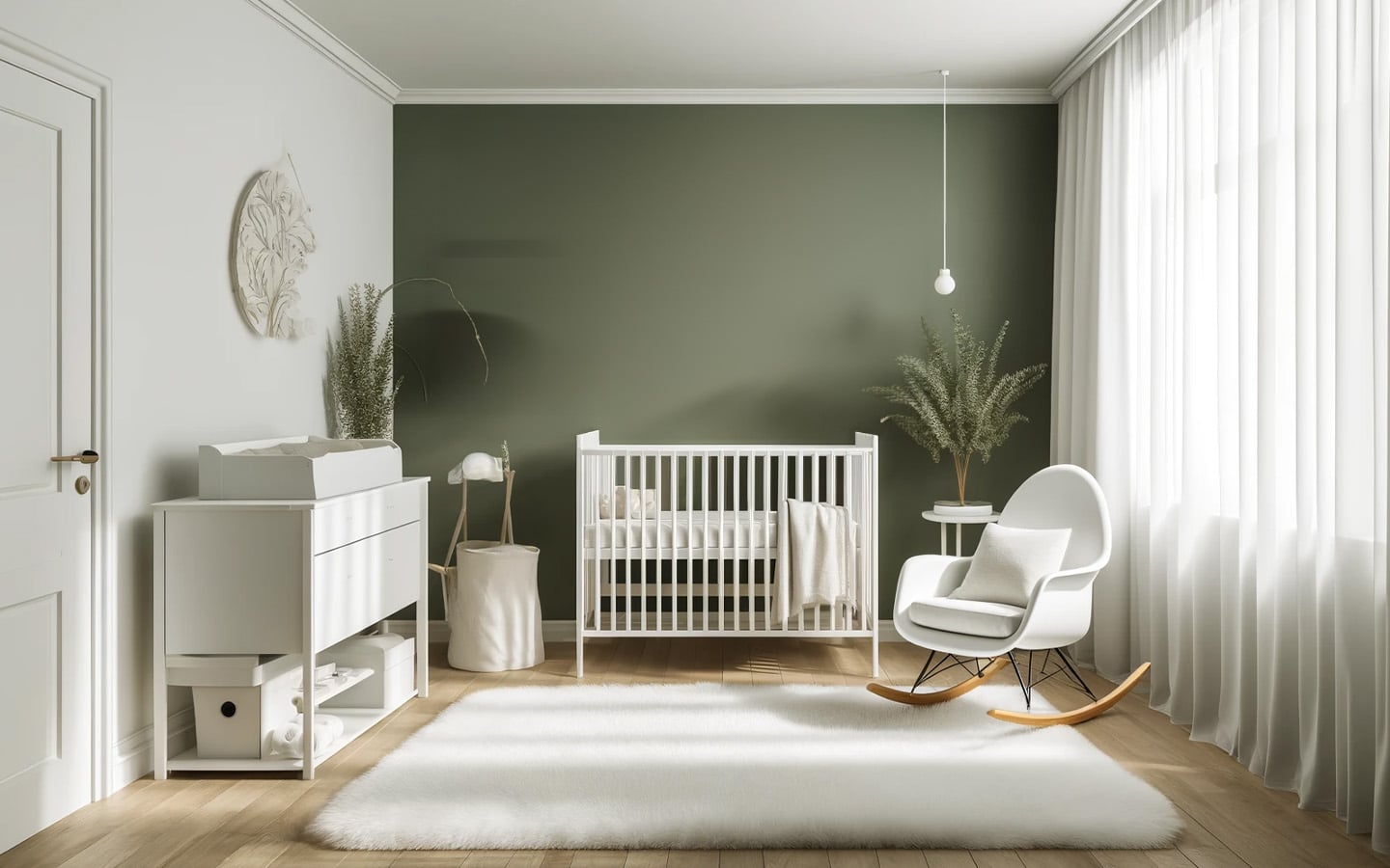Babykamer met olijfgroene kleuren