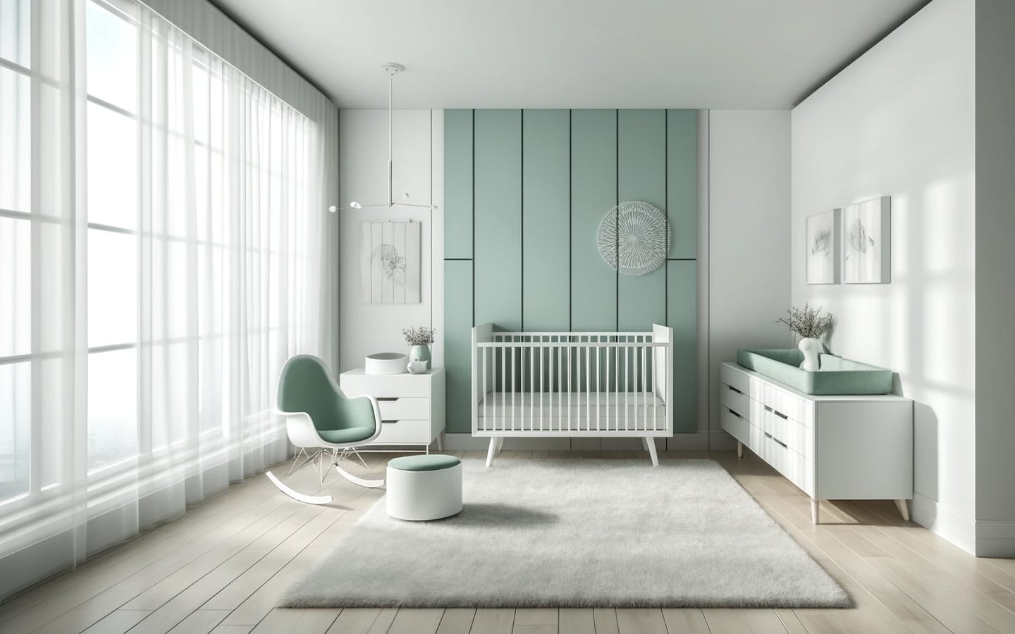 Moderne babykamer met mintgroen