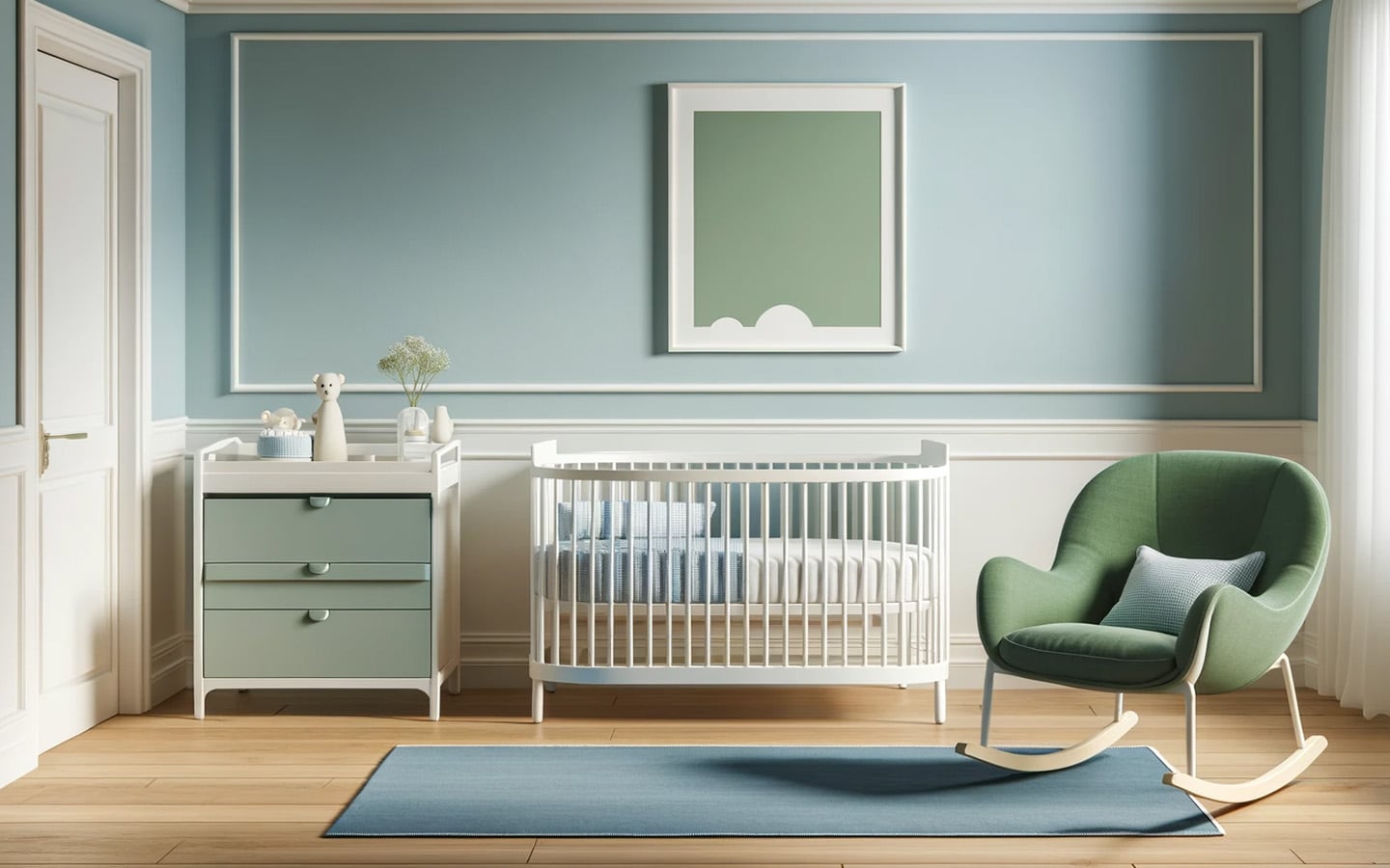 Rustige babykamer blauw en groen