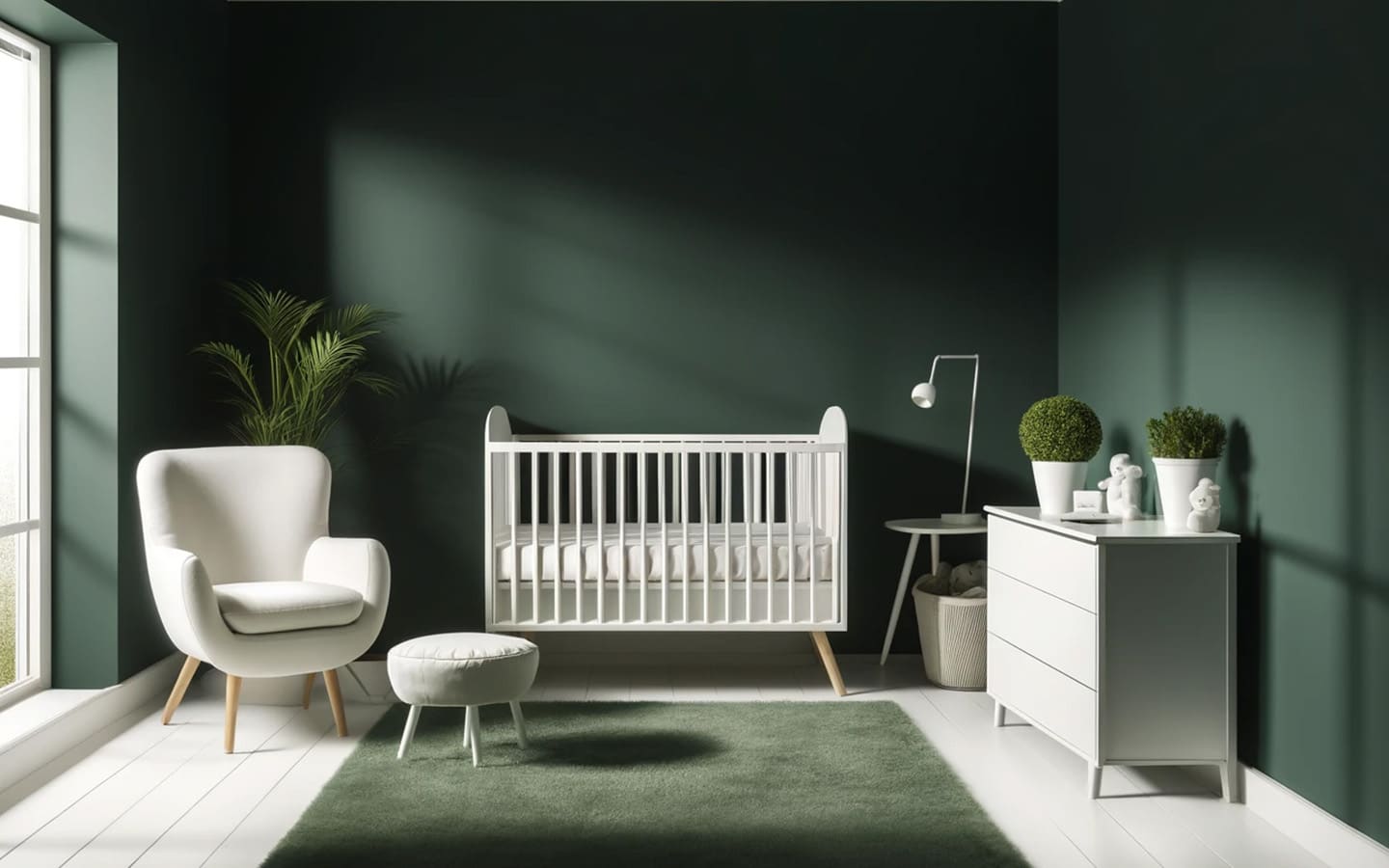 Voorbeeld van minimalistische groene babykamer