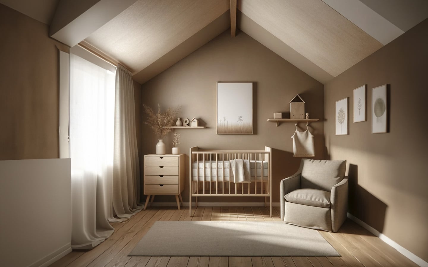 Babykamer aardetinten met avontuurlijk thema