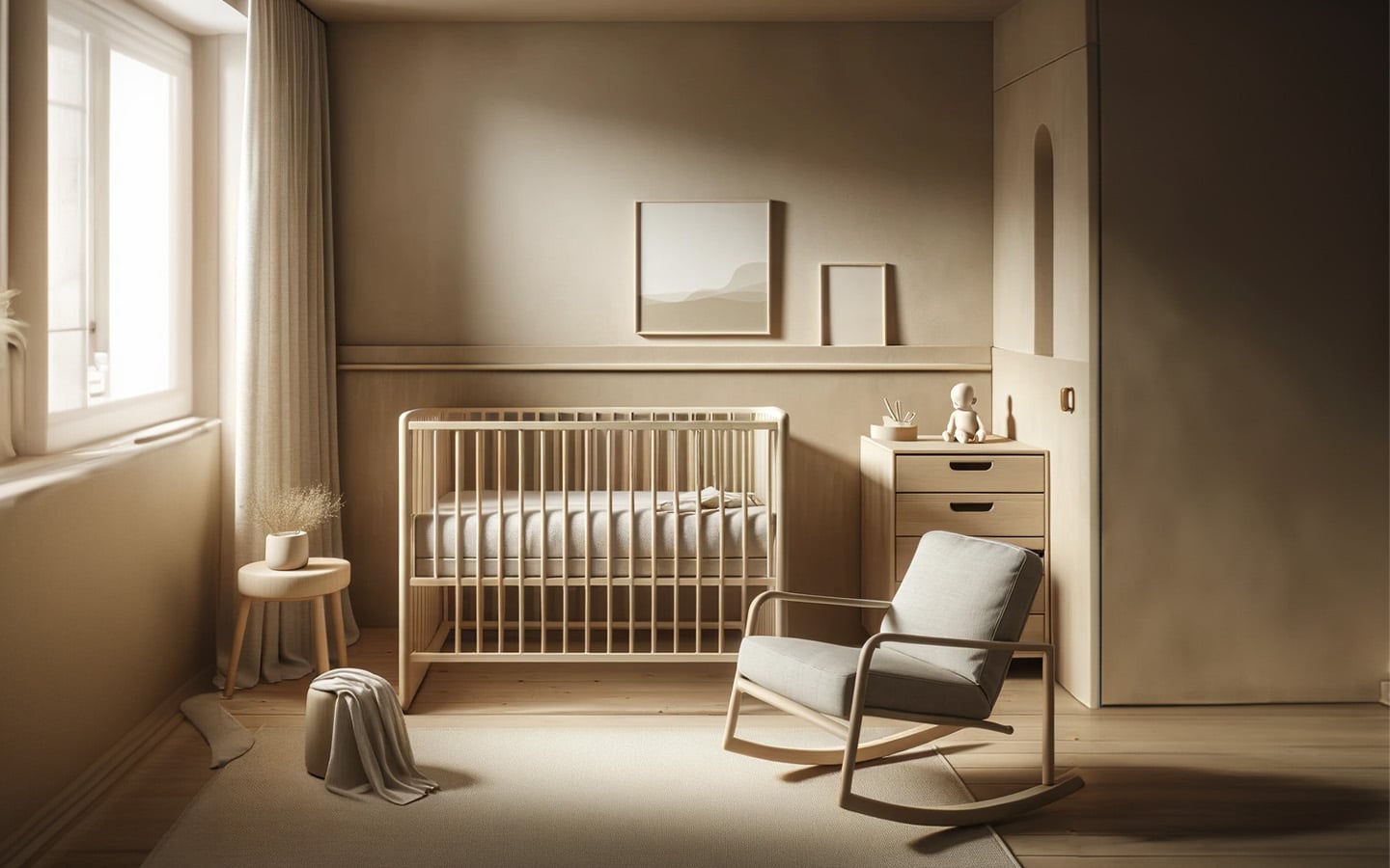 Minimalistche kamer baby met aardetinten