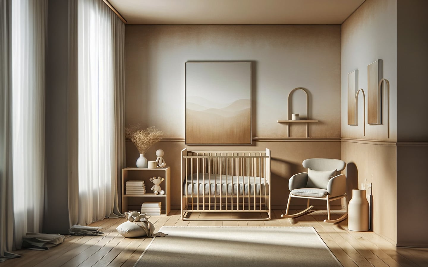 Minimalistische babykamer aardtinten