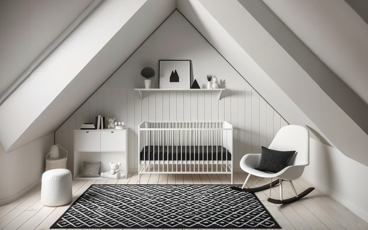 Rustige kamer baby met zwarte decoratie