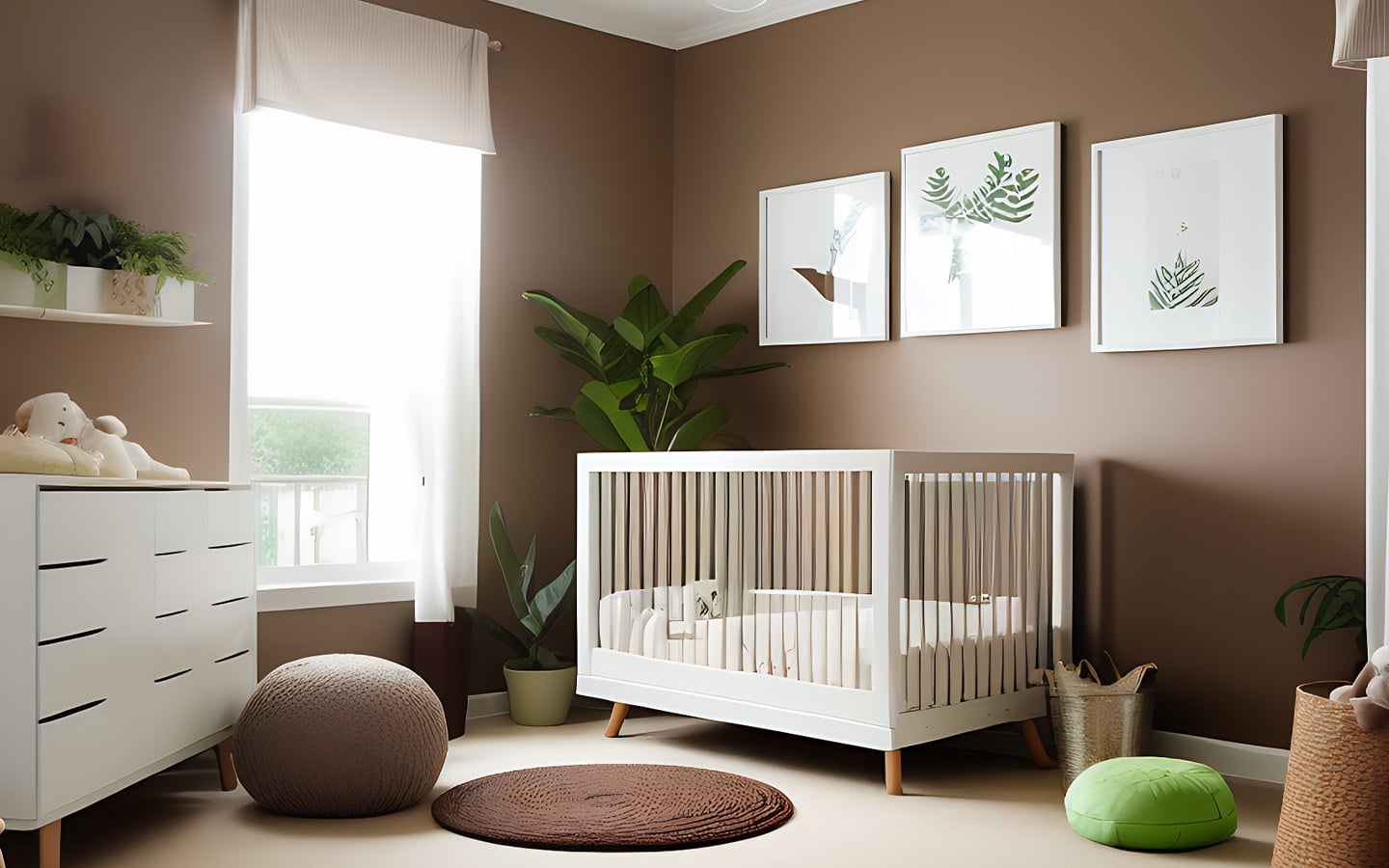 Bruine babykamer met decoratie