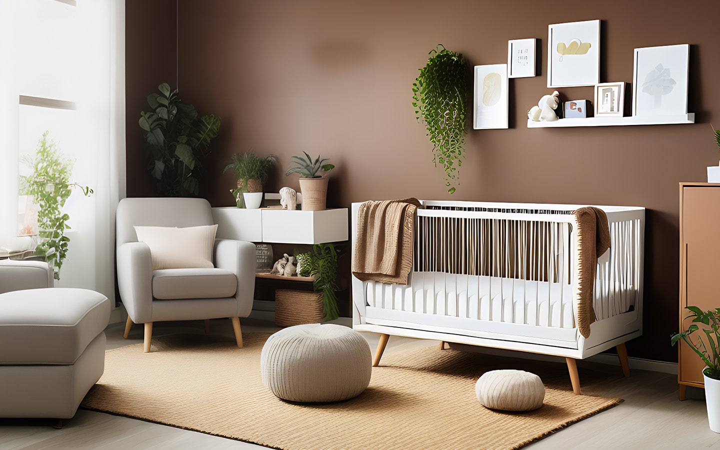 Gezellige babykamer bruin