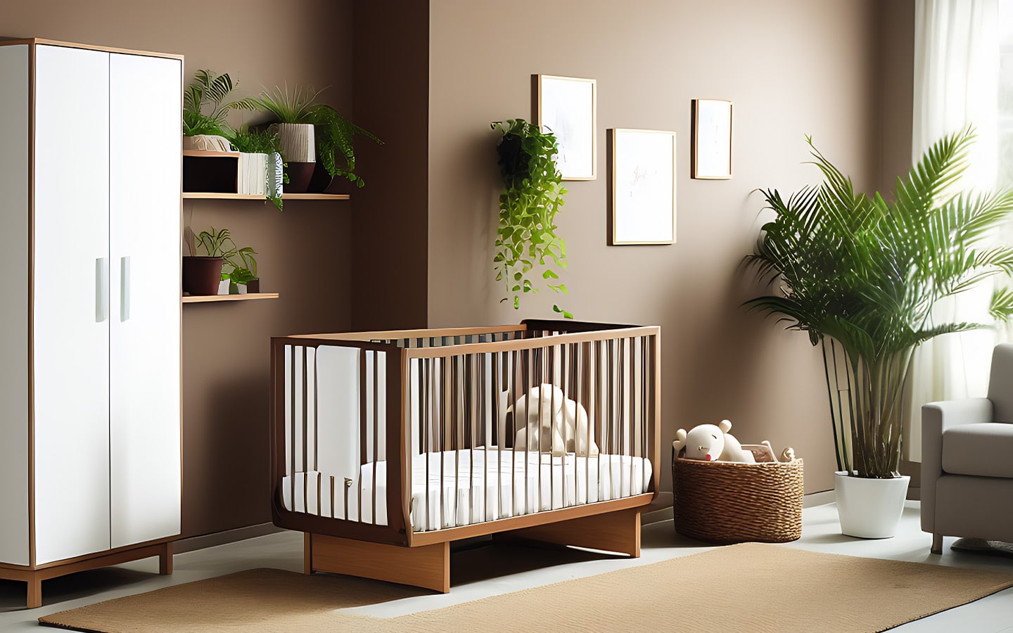 Kamer voor baby met bruine kleuren