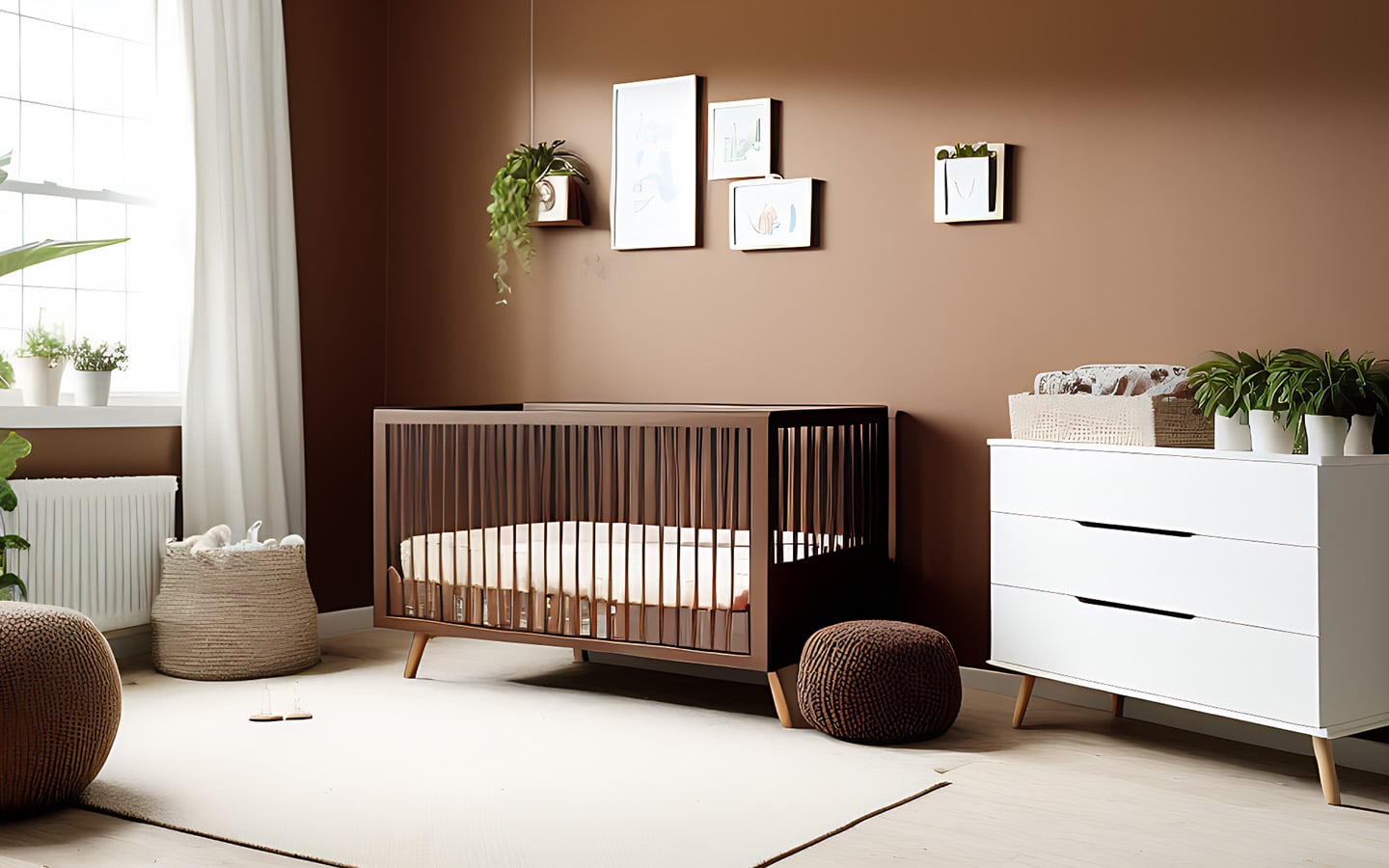 Kamer voor baby met bruine meubels
