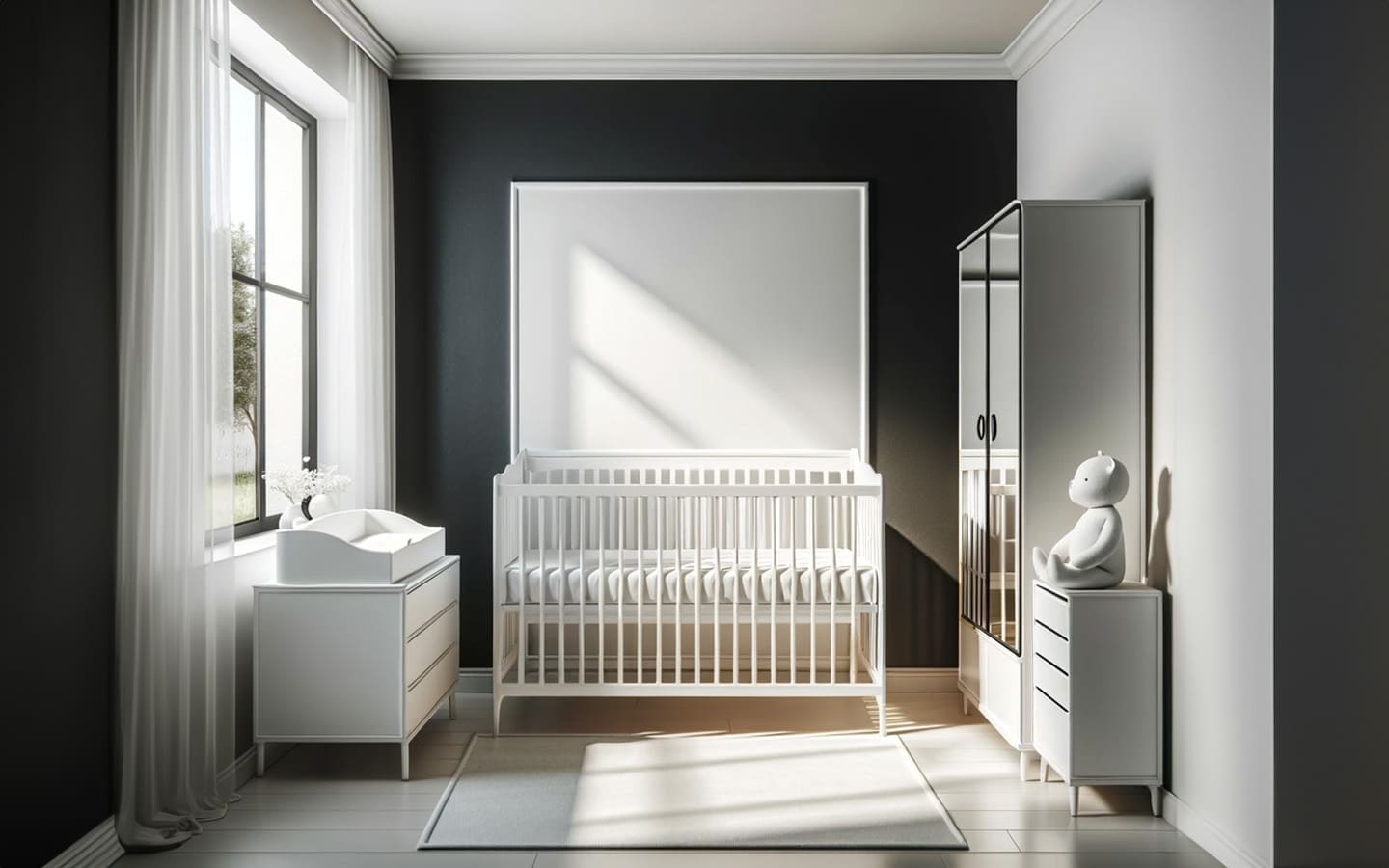 Babykamer met witte hoogglans meubels