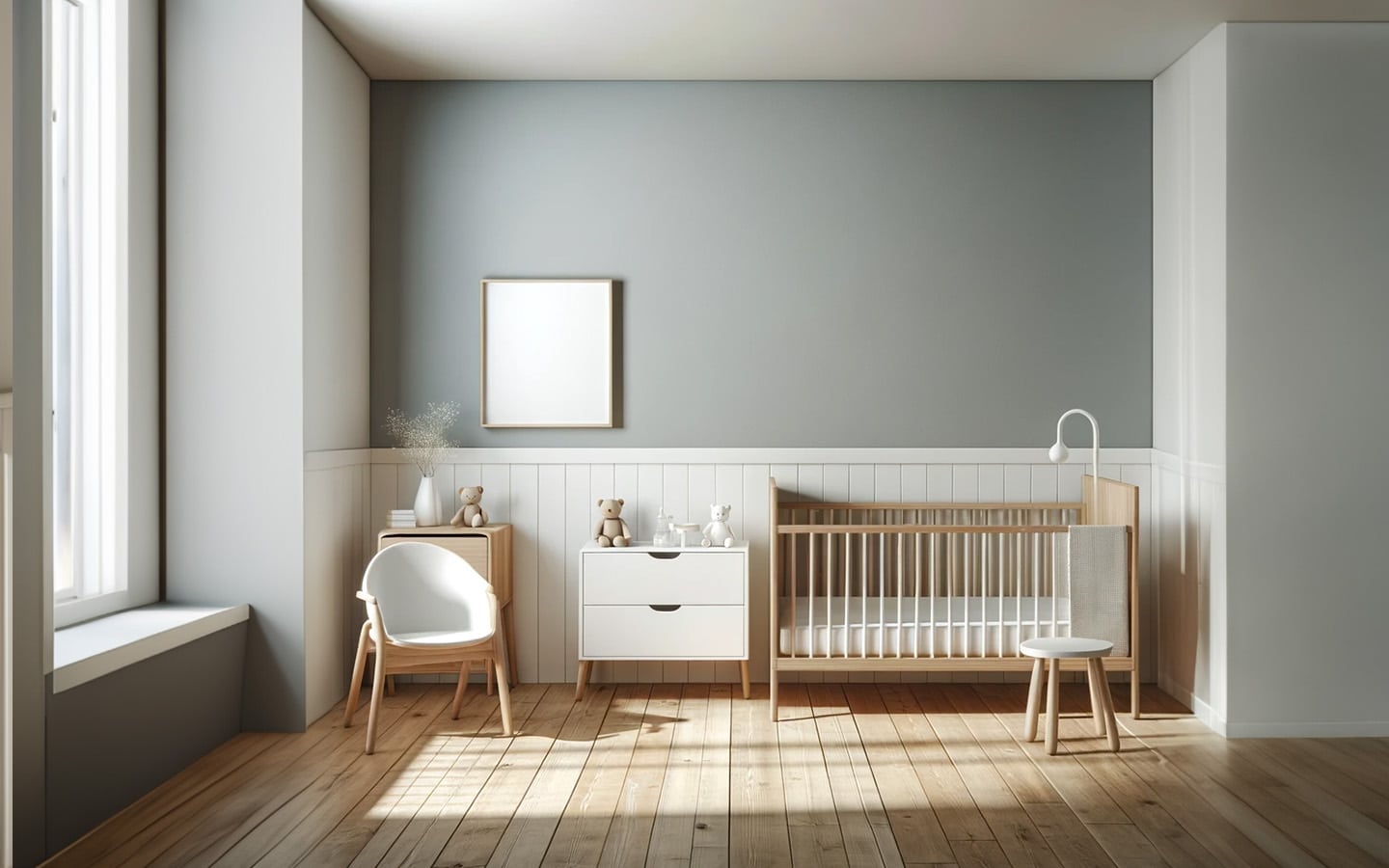 Babykamer met-zachte tinten en wit