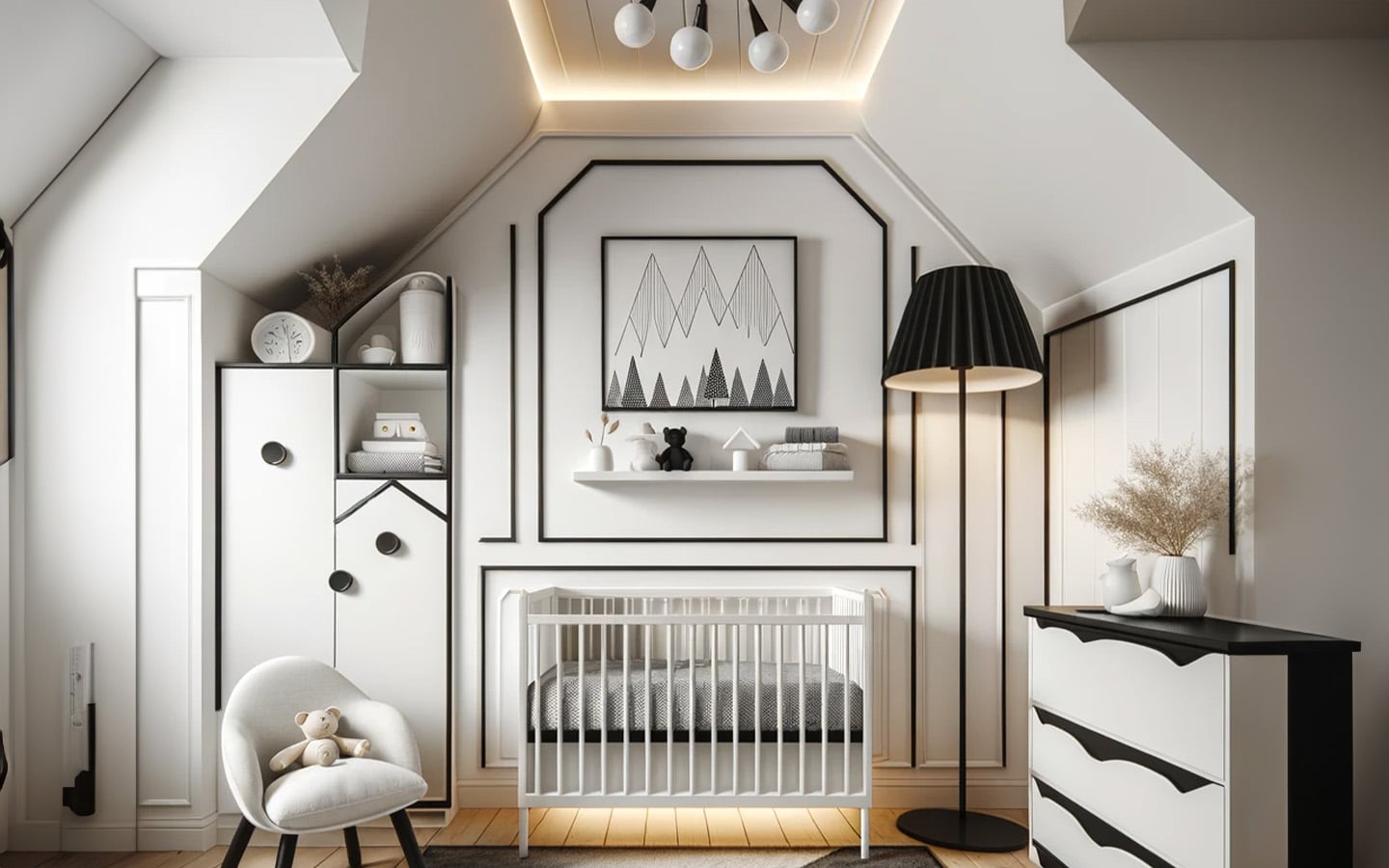 Decoratieve babykamer wit zwart