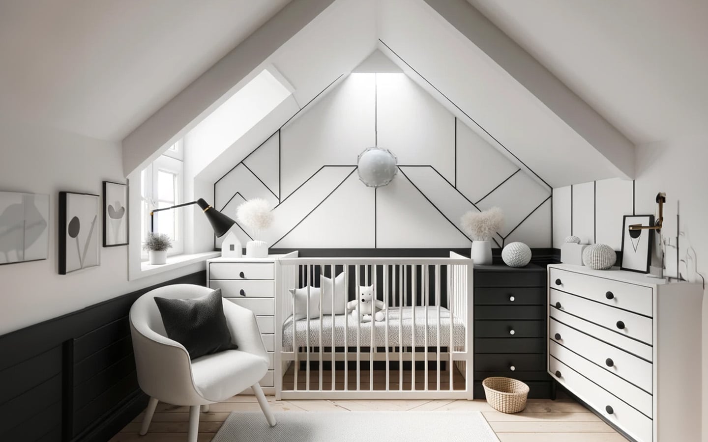 Gezellige babykamer zwart wit