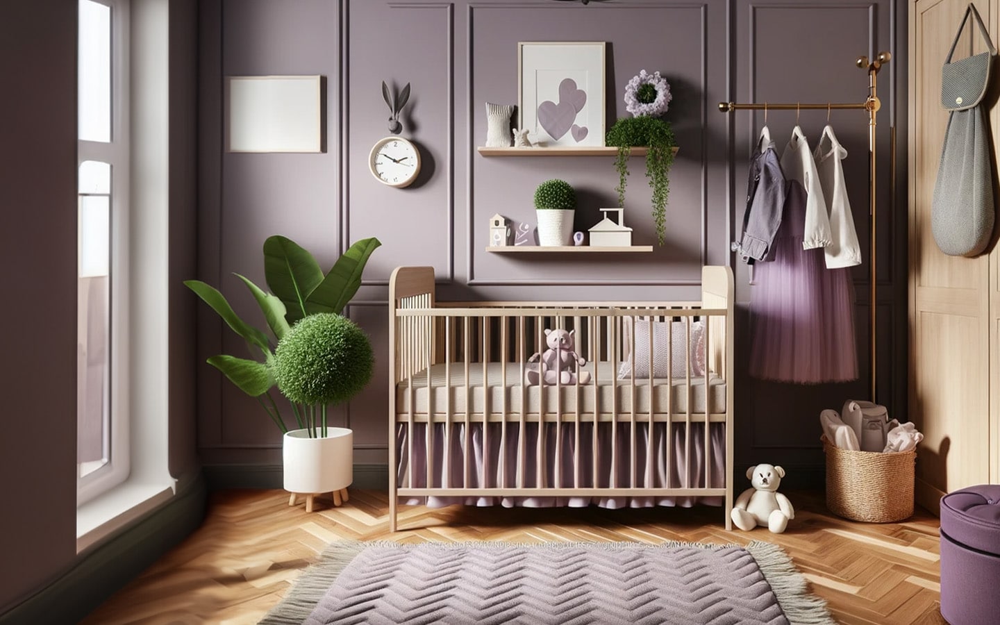 Klassieke paarse-babykamer met gezelligheid