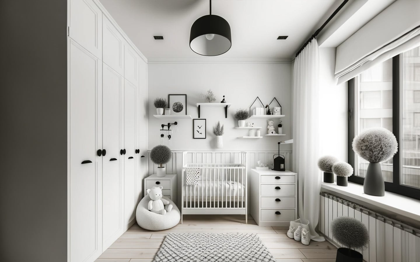 Stijlvolle babykamer zwart wit
