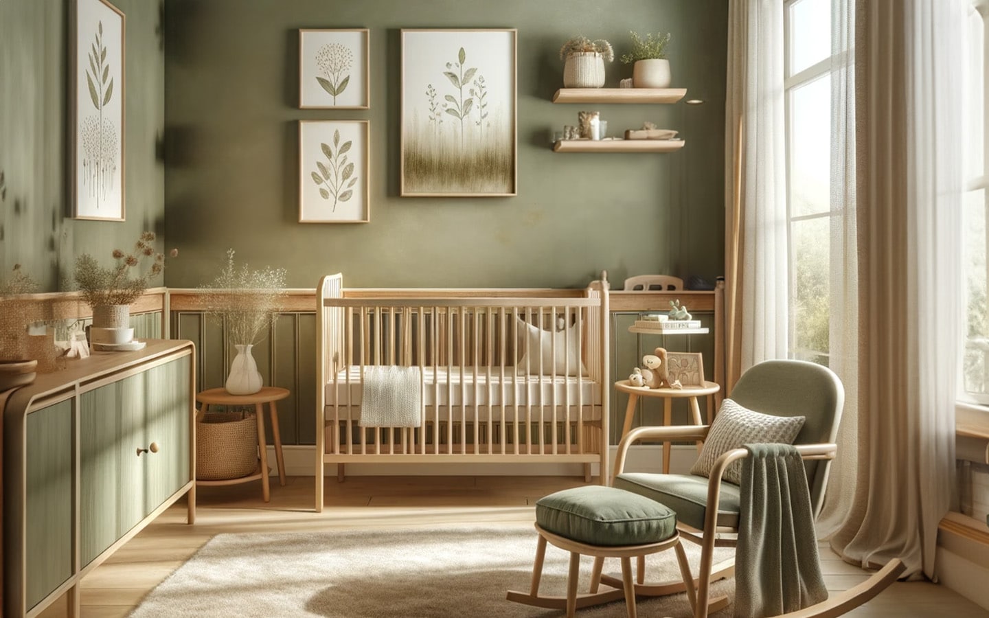 Babykamer met groen en aardetinten