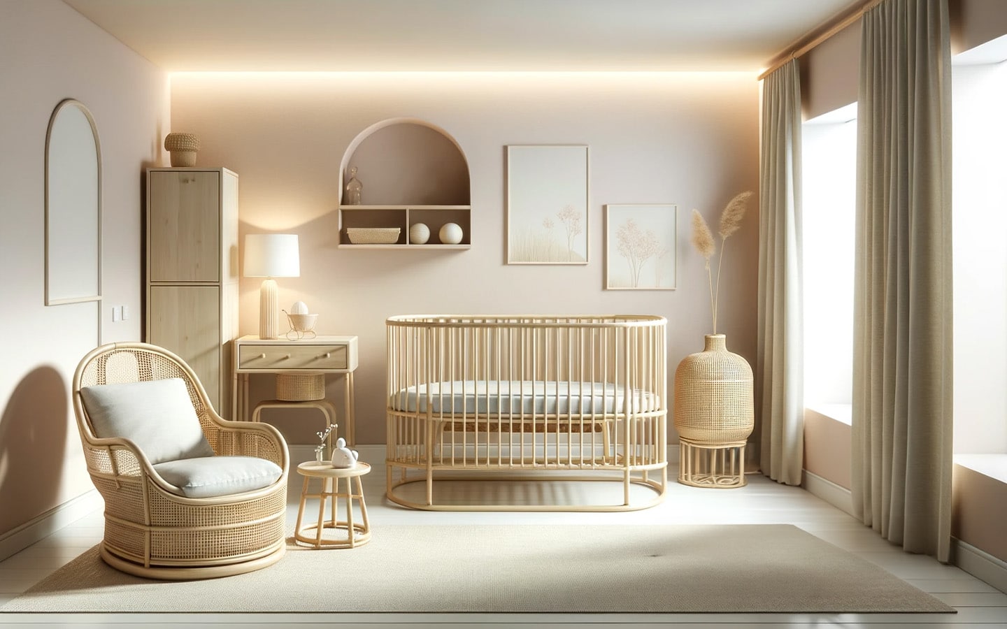 Kamer met rotan en roze
