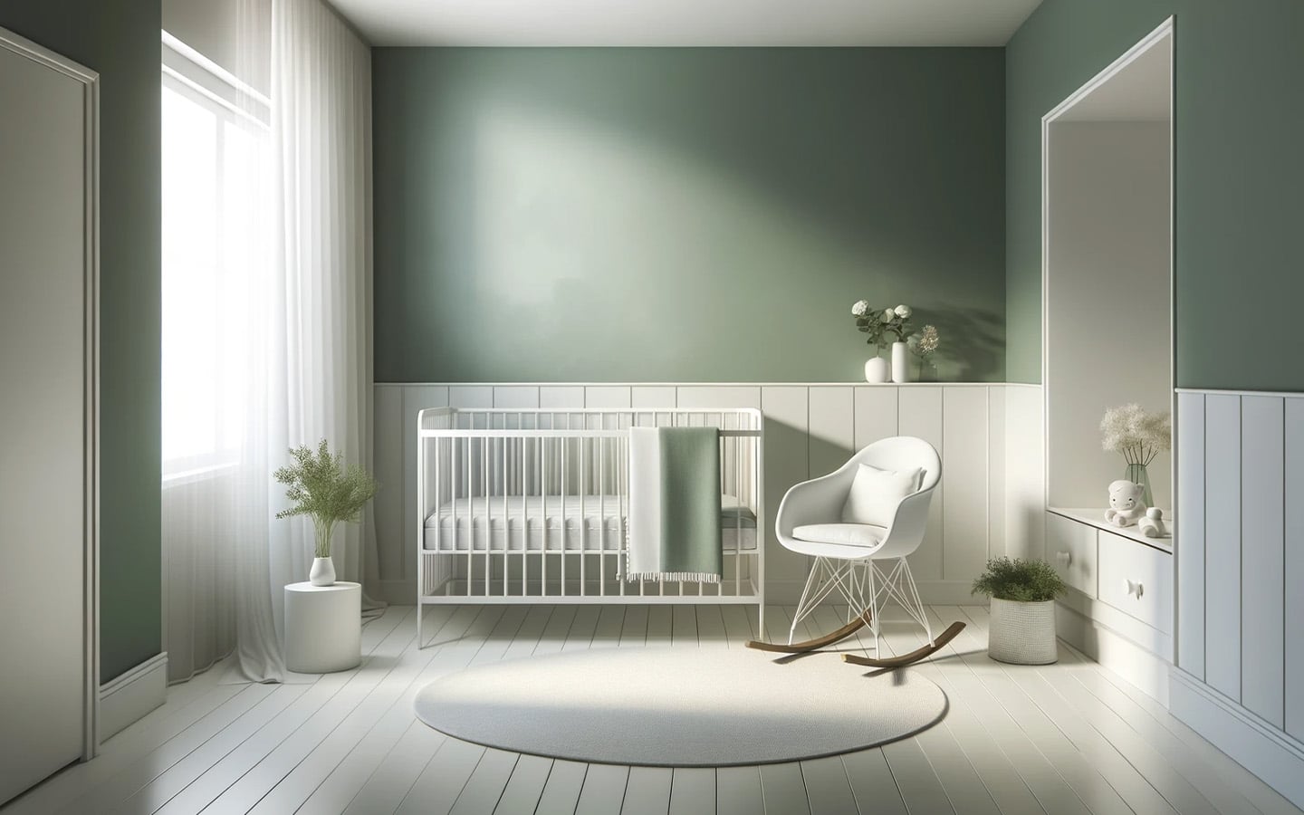 Wit en groene babykamer